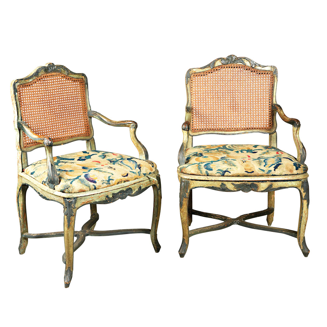 Appraisal: Pair of Louis XV Painted Fauteuils a la Reine Stamped