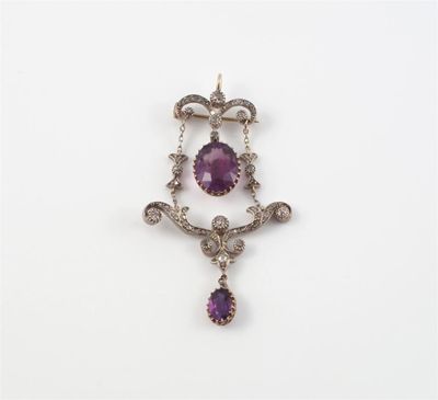 Appraisal: A late Victorian diamond and amethyst set scroll pendant Set