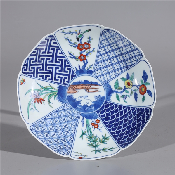 Appraisal: Chinese blue and white porcelain plate with rabbit and flower