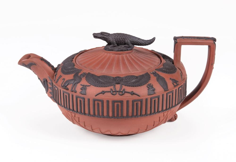 Appraisal: Wedgwood Rosso Antico Covered Teapot c impressed uppercase mark Egyptianesque