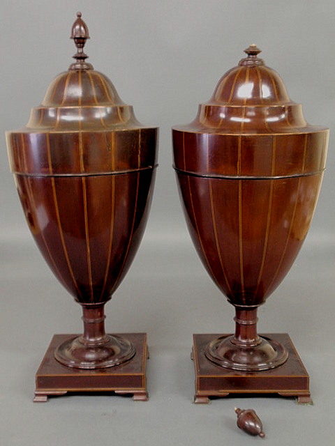 Appraisal: Pair of George III inlaid mahogany urn-form knife boxes converted