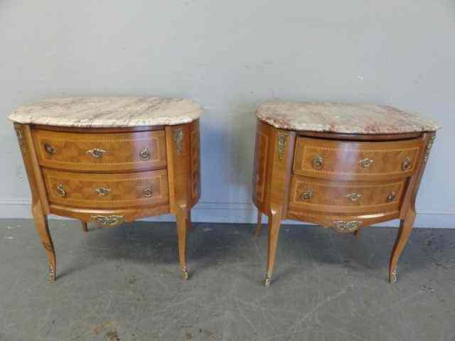 Appraisal: Pair of Marbletop Parquetry Inlaid End Tables With brass mounts