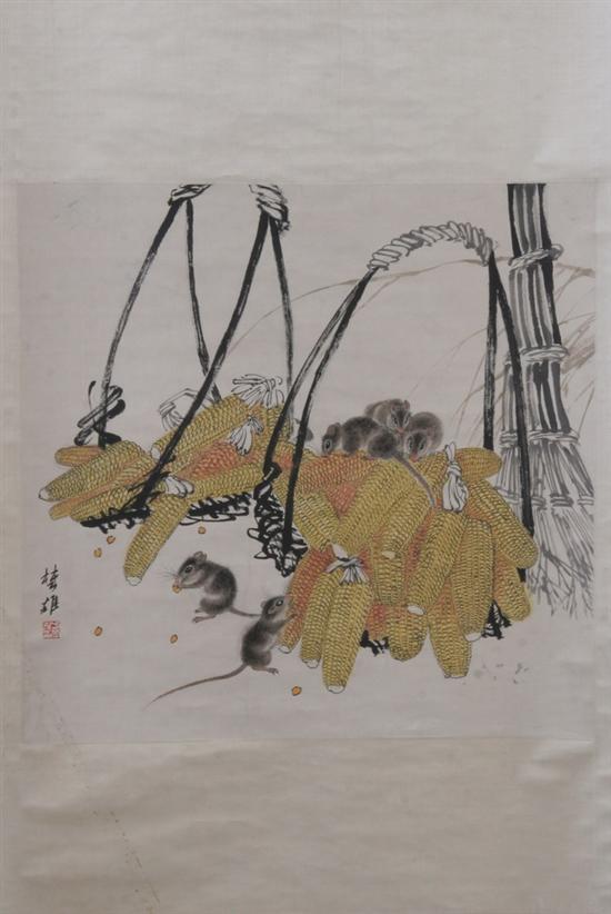 Appraisal: FANG CHUXIONG CHINESE TH CENTURY Mice with Basked of Corn