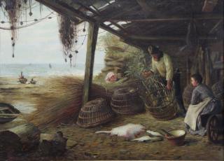 Appraisal: MCINTYRE Joseph Oil on Canvas Basket Weaving o the Shore