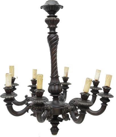 Appraisal: Italian carved wood nine-light chandelier early th c having foliate