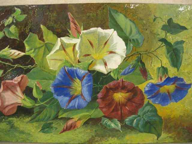 Appraisal: Victorian Handpainted Porcelain Plaque ''Morning Glorys'' '' x '' image