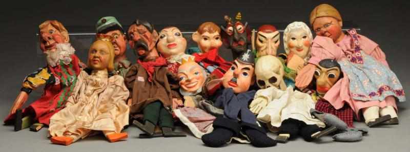 Appraisal: Lot of Wooden Carved Character Puppets European Circa s All