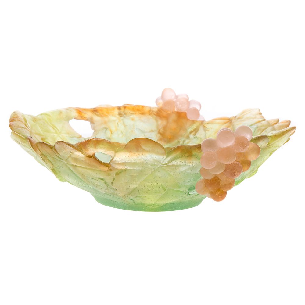 Appraisal: Daum France pate-de-verre grape bowl molded glass bowl with grape