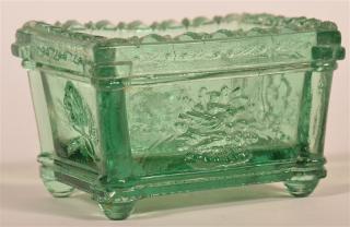 Appraisal: Rare Jersey Glass Co Pressed Open Salt Light green embossed