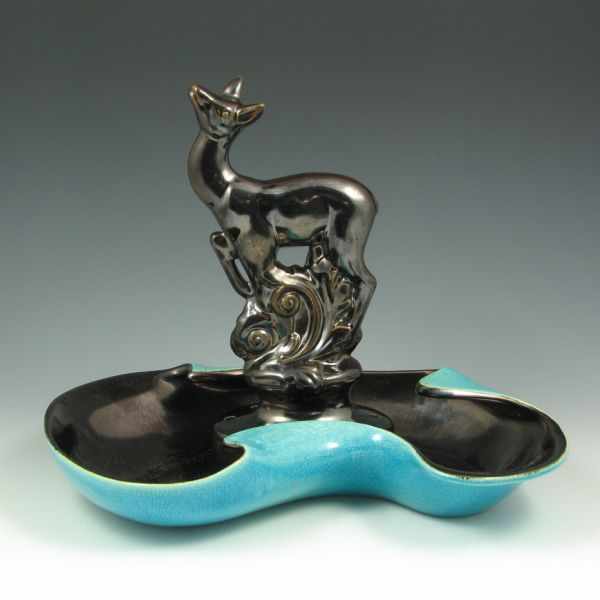 Appraisal: Red Wing deer centerpiece flower frog in bronze finish with