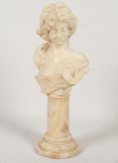 Appraisal: ALABASTER BUST OF WOMAN ON CONFORMING PEDESTAL ALABASTER BUST OF