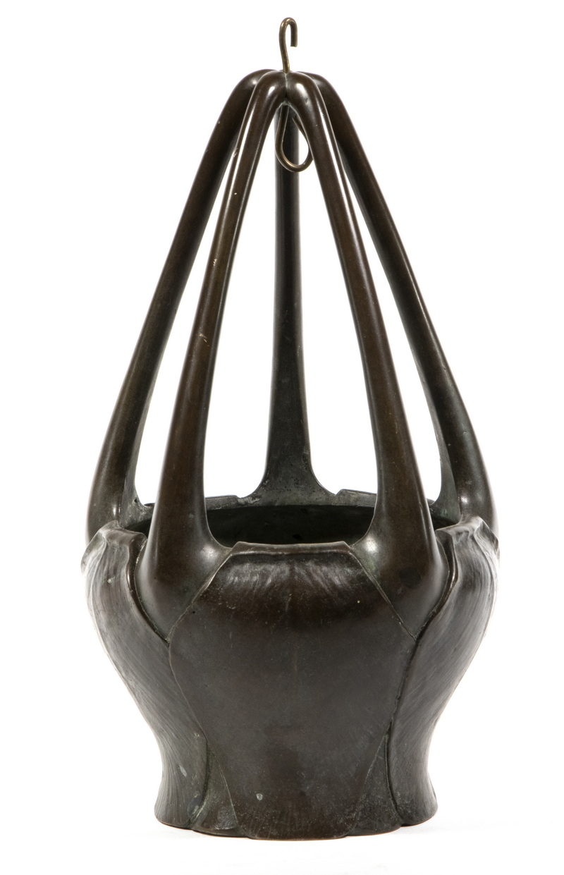 Appraisal: JAPANESE MEIJI BRONZE HANGING BASKET Interesting Hanging Flower Basket in