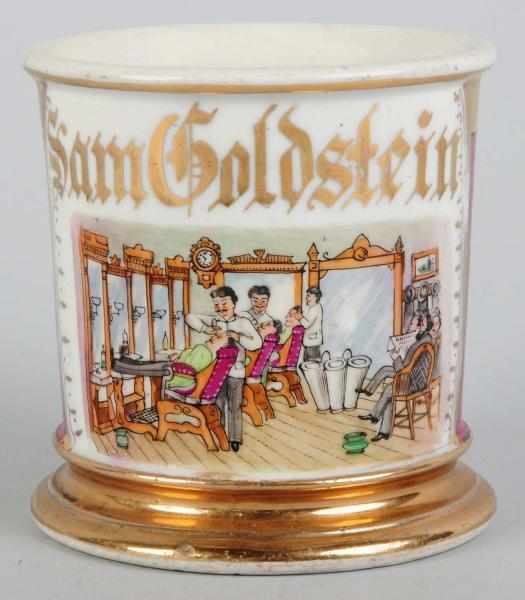 Appraisal: Barber Shaving Mug Gilt name Sam Goldstein Fantastic image of