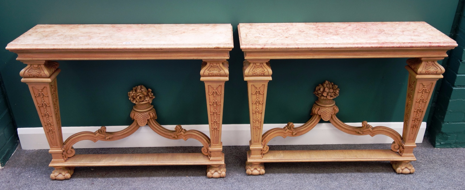 Appraisal: A pair of Louis XIV style console tables each with