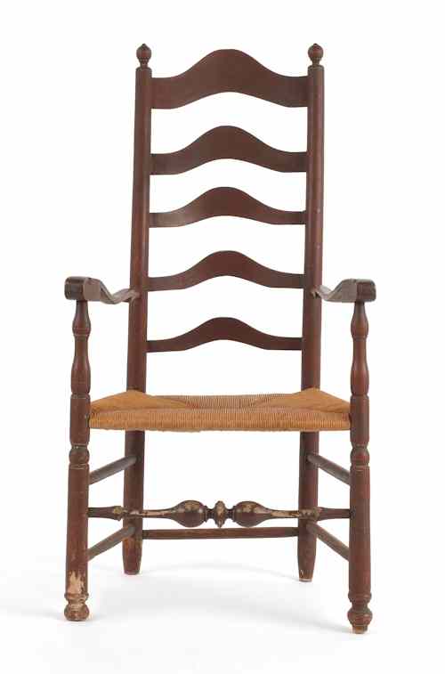 Appraisal: Delaware Valley maple ladderback armchair ca with five slats a