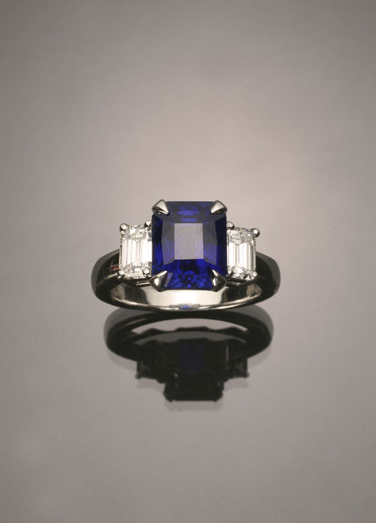 Appraisal: Platinum Blue Sapphire and Diamond Ring Set with one octagonal-cut