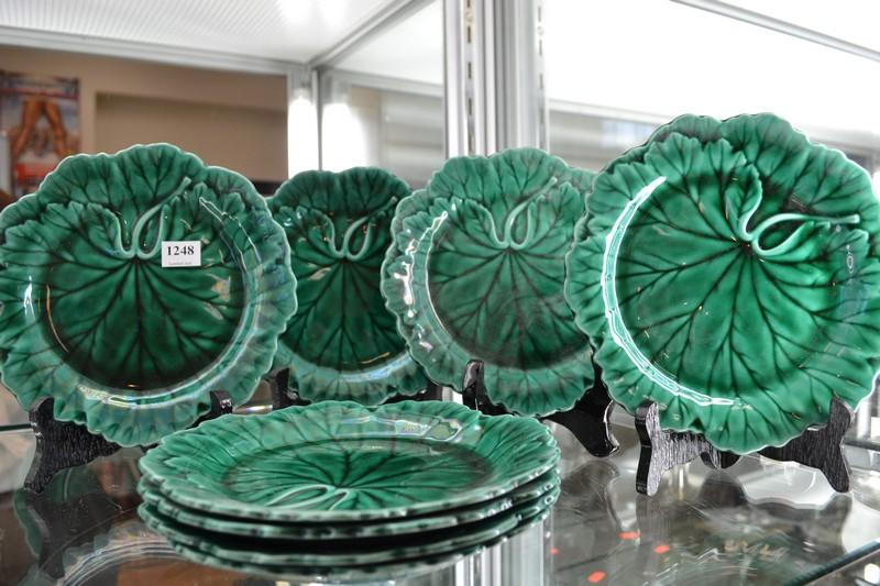 Appraisal: EIGHT WEDGWOODMAJOLICA GREEN LEAF PLATES