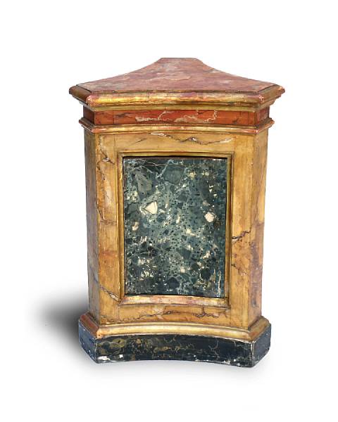 Appraisal: An Italian Neoclassical faux marble painted tricorn pedestal cabinet late