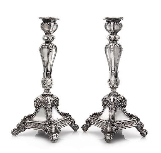 Appraisal: A Pair of Austrian Silver Candlesticks Maker's Mark HS Vienna