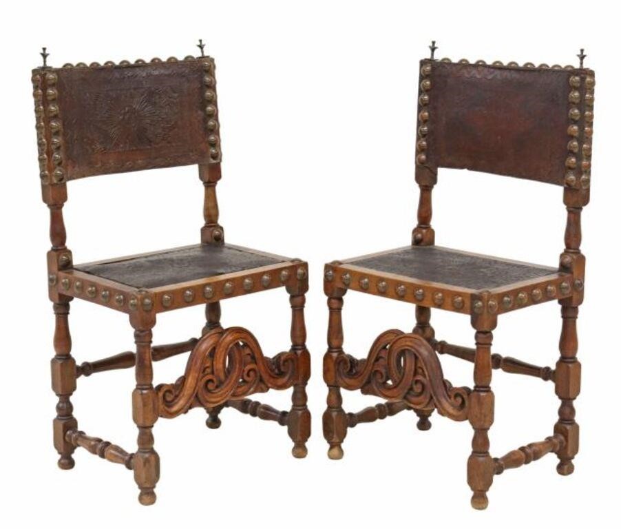 Appraisal: pair French Henri II style side chairs th c shaped