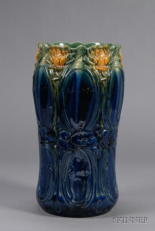 Appraisal: Majolica Glazed Earthenware Umbrella Stand America th century Weller-style stylized