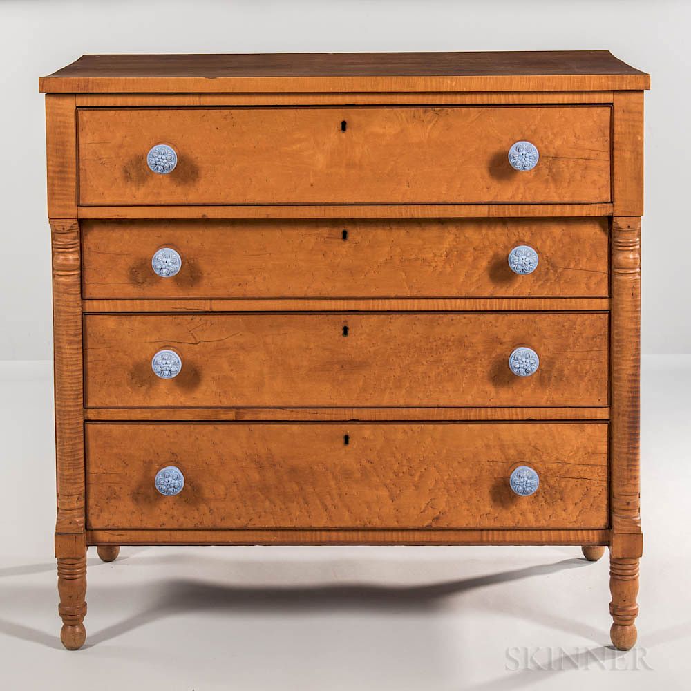 Appraisal: Tiger Maple and Bird's-eye Maple Chest of Drawers Tiger Maple