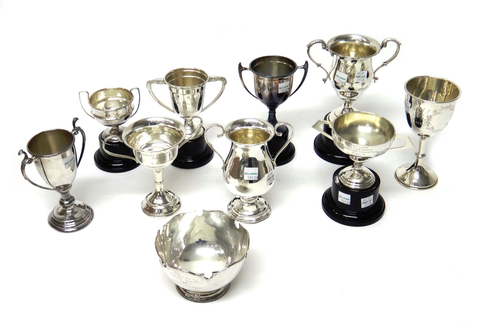 Appraisal: A collection of ten silver trophy cups including a small