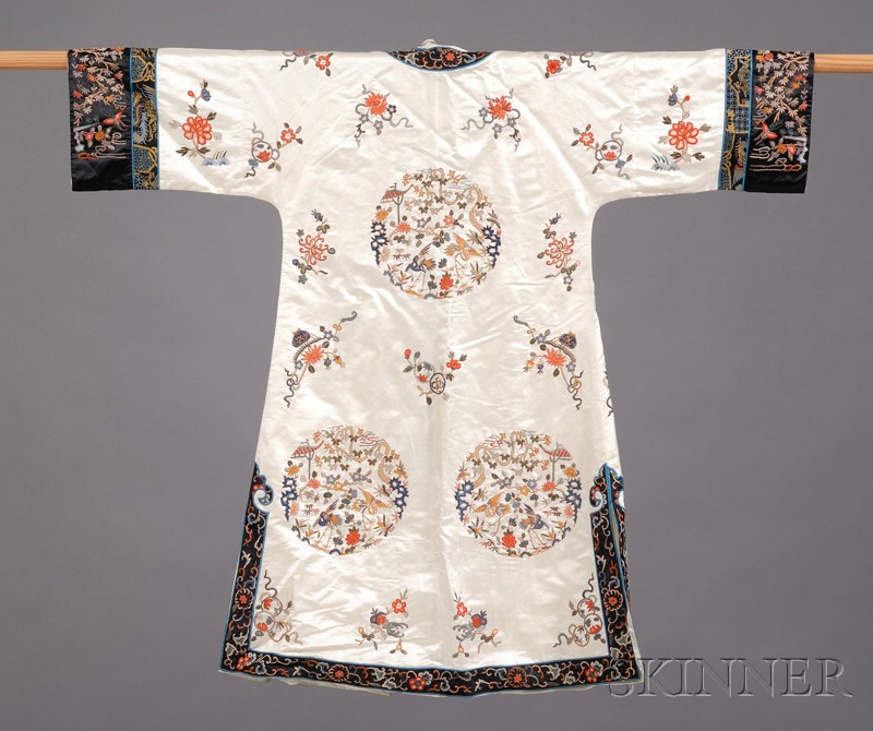 Appraisal: Embroidered Robe China early th century bird and flower roundels