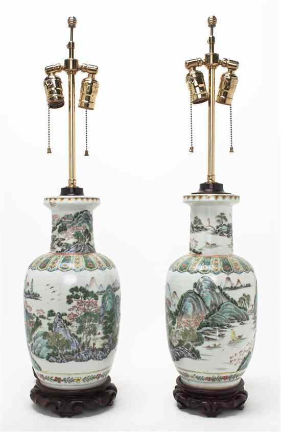 Appraisal: A Pair of Chinese Famille Verte Vases each of baluster