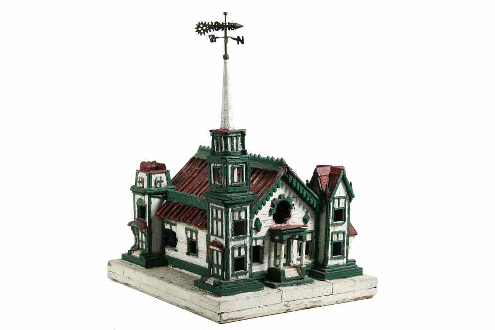 Appraisal: CHURCH FORM BIRDHOUSE - s Vintage Rustic Birdhouse in the