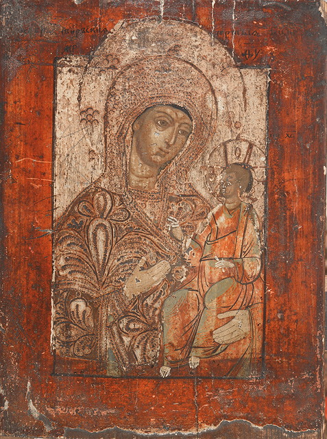 Appraisal: A TH CENTURY SERBIAN ICON painted with the Virgin Mother