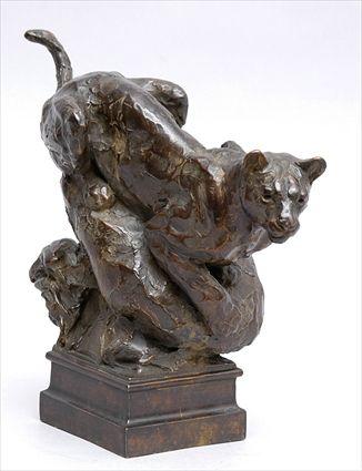 Appraisal: TIM SHINABARGER b BRONZE FIGURE OF A WILD CAT Signed