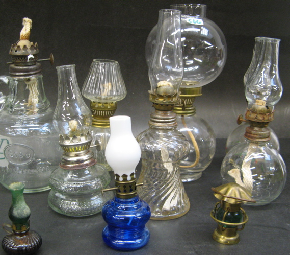 Appraisal: COLLECTION OF TWENTY MINIATURE OIL LAMPS most with original chimneys