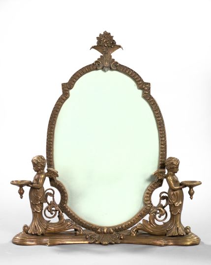 Appraisal: French Gilt-Brass Dressing Table Mirror th century of oval form