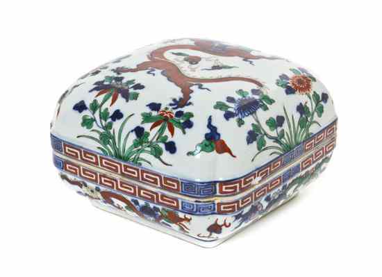 Appraisal: A Porcelain Square Box of domed squared form having wucai