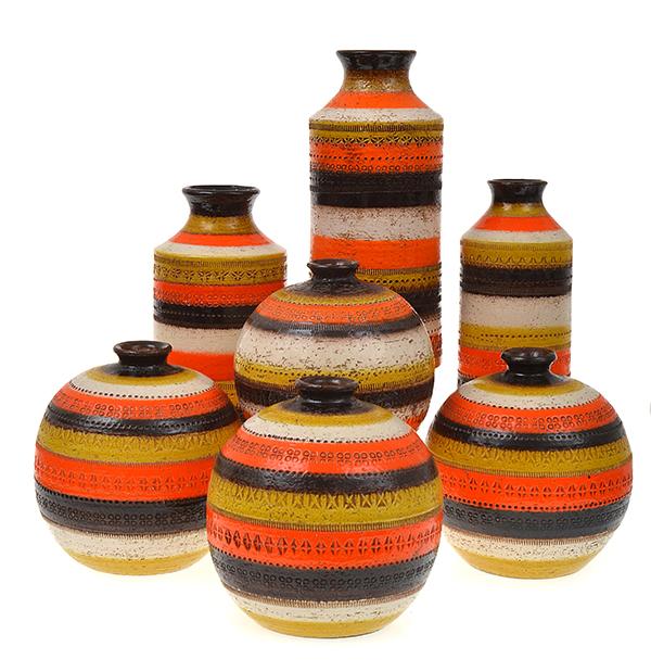 Appraisal: SEVEN PIECES OF ITALIAN BITOSSI POTTERY c s coulour variations