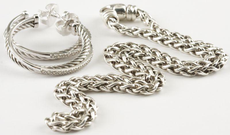 Appraisal: Sterling and Diamond Hoops Chain David Yurman set with round