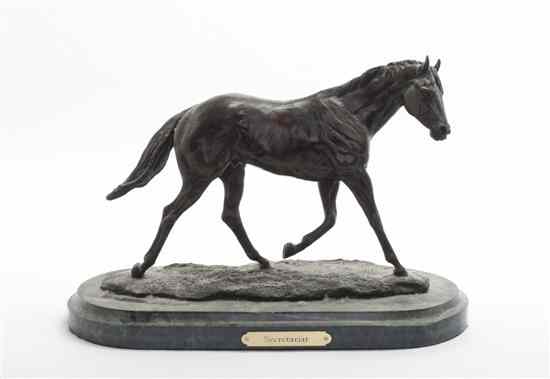 Appraisal: An American Bronze Figure of a Horse Reisber depicted in