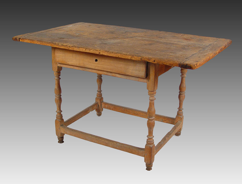 Appraisal: EARLY TAVERN TABLE Breadboard ends full length drawer Measures ''