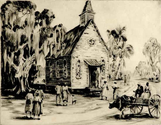 Appraisal: Alfred Hutty South Carolina - LITTLE CHURCH ON EDISTOdrypoint framed