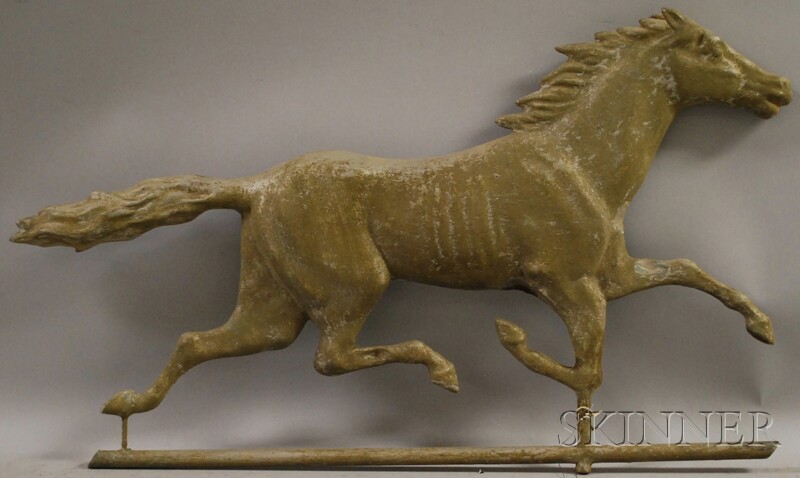 Appraisal: Silver-painted Molded Copper Running Horse Weather Vane figure lg in