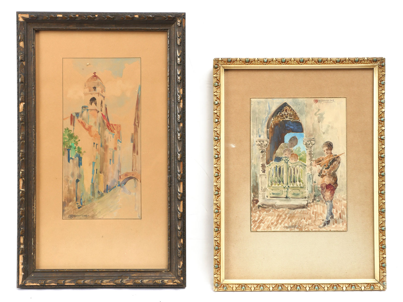 Appraisal: RASCOVICH Roberto American - Two Watercolor Paintings Depicting a Young