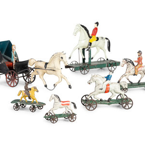 Appraisal: A Group of Six Pressed and Painted Tin Horse and