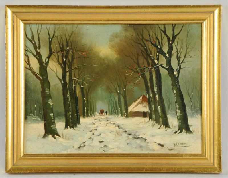 Appraisal: Oil on Board Winter Scene By I Lieveris No repairs