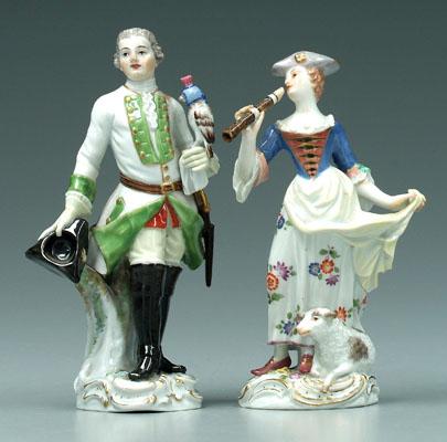 Appraisal: Two Meissen figurines woman with flute - in repair to