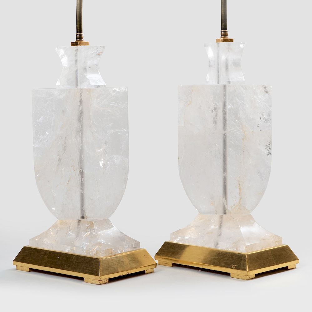 Appraisal: Pair of Modern Rock Crystal Urn Form Lamps x x