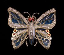 Appraisal: An K Plique a Jour Butterfly Brooch White gold body