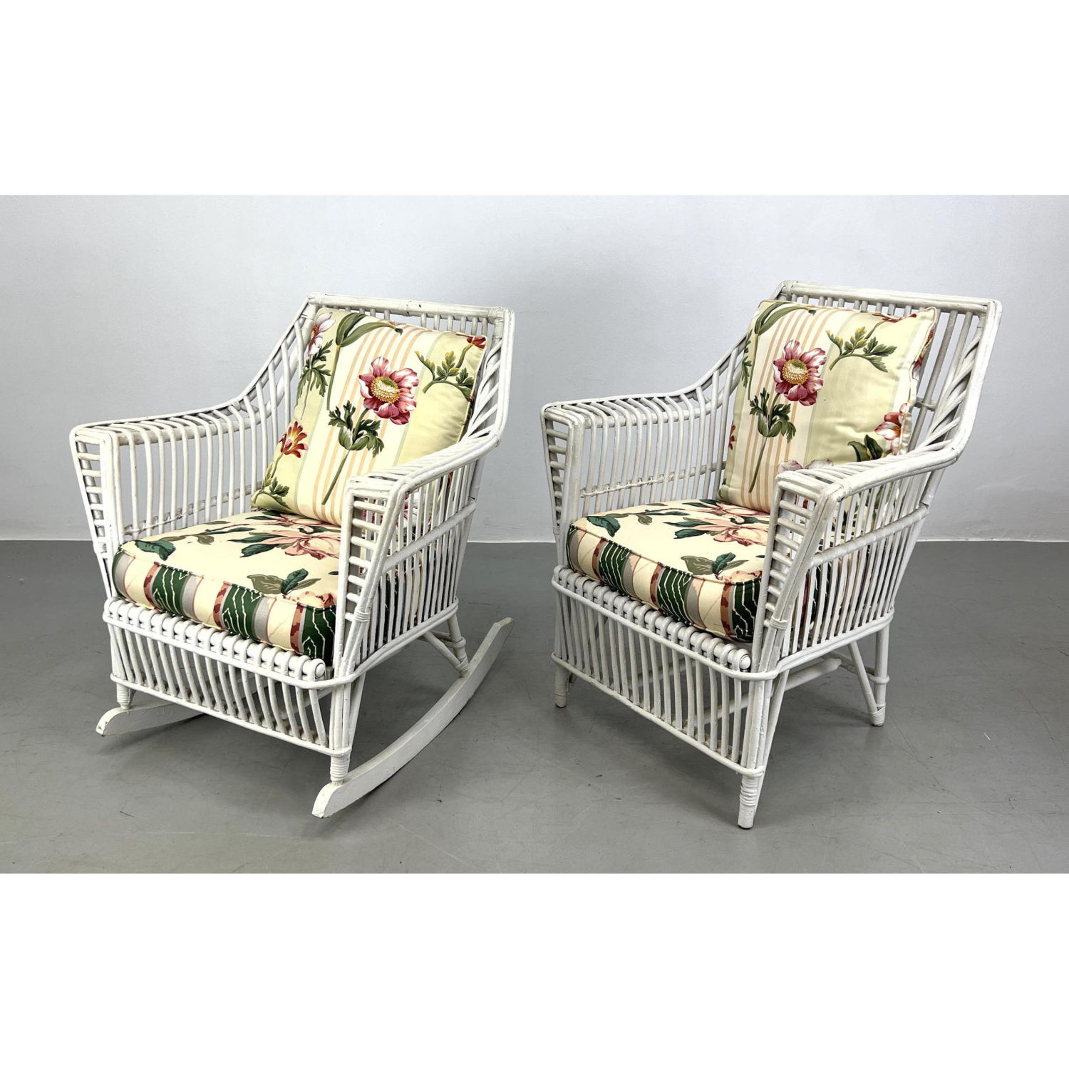 Appraisal: Vintage Wicker Porch Furniture Chairs Rocker and Lounge Chair Painted