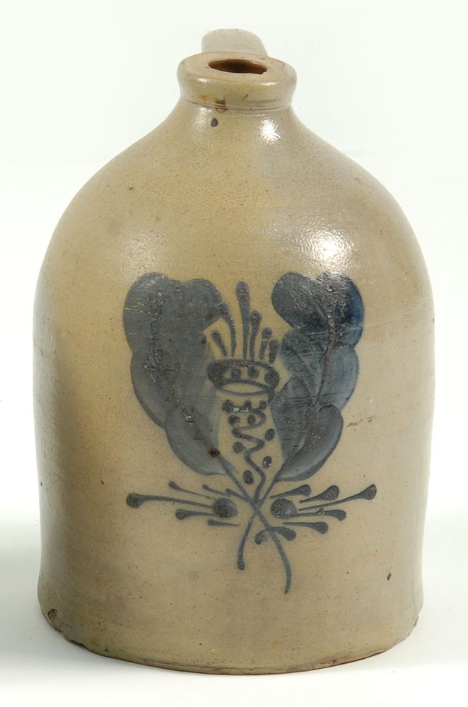 Appraisal: ONE-GALLON STONEWARE JUG th CenturyWith cobalt feather and crown decoration