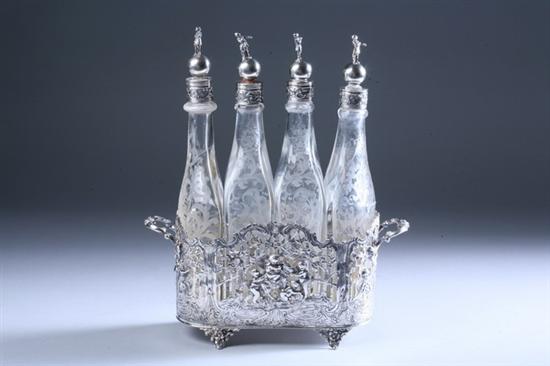 Appraisal: GERMAN SILVER-MOUNTED GLASS CRUET SET early th century New York